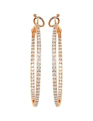 14K Rose Gold Diamond Hoop Earrings
