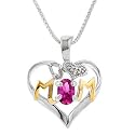 Genuine Pink Sapphire Mom Heart Pendant Silver Mother's Day Jewelry