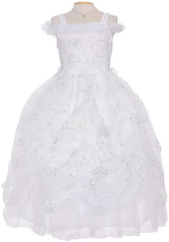 White Organza Sequin Pick Up Pagent Flower Girl Dress Baby Girl 6M