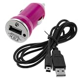 GTMax Hot Pink MINI USB Car Charger Vehicle Power Adapter + Black 2-In-1 USB Data Hotsync & Charging Cable for Nintendo 3DS /DSI