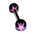 Pierced & Modified  Body Jewellery Tongue Bars  Funky Star Tongue Stud  Pink/Black