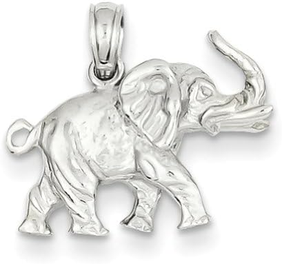 14k White Gold 3-D Elephant Profile w/Tusk Pendant, Pendants for Necklace, Women Jewelry