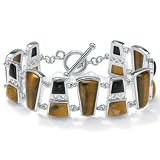 Tiger's-Eye/Chalcedony Silver Geometric Bracelet 7 1/2'