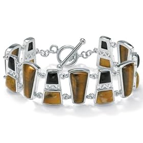 Tiger's-Eye Chalcedony Silver Geometric Bracelet 7 1 2 by Chalcedony Bracelets