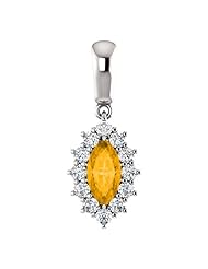 18K White Gold 8.00x4.00mm Marquise Cut Citrine and Diamond Pendant -- LIFETIME WARRANTY