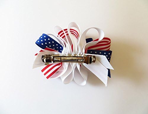 Girls Large American Flag Barette Hairbow - Blue - One Size Hair Bow