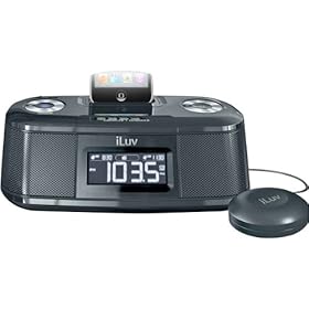 Black Dual Alarm Clock With Bed Shaker For iPod-Y67131