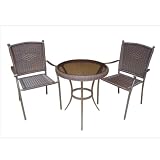 DC America SSR183 - 3 Piece. All Weather Resin Wicker Bistro Set - Tubular Frame Includes 2 Chairs and 1 Table with Tempered Glass