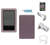 6 Pieces Accessory Combo for Barnes and Noble Nook E-Book Reader: Includes (Pink) Silicone Skin Case Cover, LCD Screen Protector, USB Wall / Travel Charger, USB Car Charger, 2in1 USB Sync and Charging Data Cable and Light Blue Fishbone Style Keychain