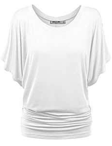 LL Womens Boat Neck Short Sleeve Dolman Drape Top M WHITE