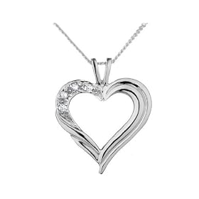 14K White Gold Diamond Heart Pendant with Chain