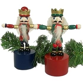2pc Wooden Nutcracker Push Puppet Christmas Ornaments