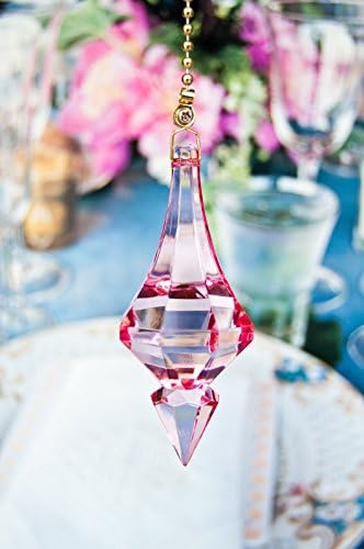 2 of Acrylic Crystal Spear Ceiling Lighting Fan Pulls-pink