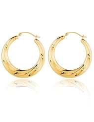14K Yellow Gold Fancy Swirl Round Hoop Earrings (25mm)