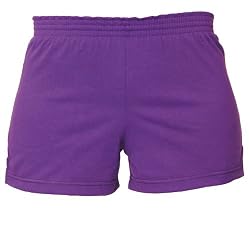Purple solid color exercise sport shorts for women and girls. Covered elastic waist & vents.