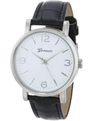 Geneva Womens 2363-black-GEN  Brushed Metal Leather Band Watch