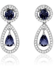 3.36Ct Dangling Sapphire & Diamond Stud Earrings 14K Gold