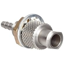 Female Luer Lock to Bulkhead Adapt 1/4-32 Nickel Plated Brass Tube ID 3/32" .105" Barb OD