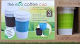 The Eco Coffee Cup Set/3 Ceramic Cups With Silicone Lids & Sleeves 12oz