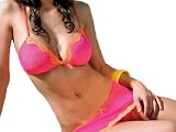 3Pc Mesh Soft Bra Top And Skirt With Scalloped Lace Trim, Includes G-String