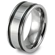 Grooved Black Plated Polished Wide Tungsten Carbide Ring (9.0mm) - Sizes 8 - 13