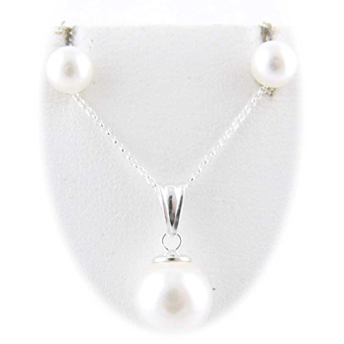 White 10mm Pearl Swarovski Elements Crystal Sterling Silver Rolo Cable Chain Necklace Earrings 16 Inch