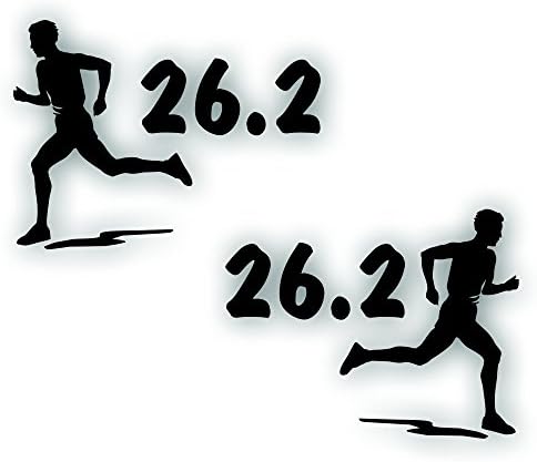 Marathon Olympic Mile Running Decal - Man Boy Runner 26.2 Sticker For Car Truck Window - Pair of Decals 4 1/4 x 5 1/4 Inch Each BLACK
