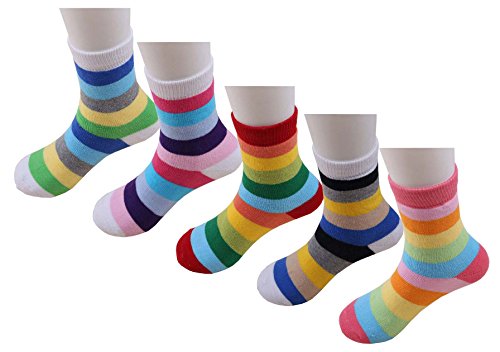 Searchself Little Girls' Rainbow Striped Thick Warm Socks (Pack of 5)