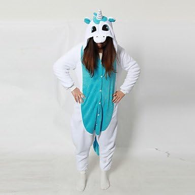XXL Blue Belly White Unicorn Coral Fleece Adult Kigurumi Pajama , xl