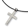 Brushed and Polished Stainless Steel Cross Necklace on 18 Inch Leather Cord