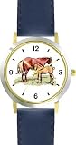 Mare and Foal Horse - WATCHBUDDY&reg; DELUXE TWO-TONE THEME WATCH - Arabic Numbers - Blue Leather Strap-Children's Size-Small ( Boy's Size & Girl's Size )
