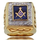 14KT Gold Mens Masonic Blue Lodge Ring w/ Diamonds