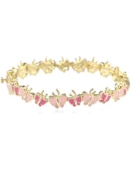 Little Miss Twin Stars Girls 14K Gold Plated Multi-Color Butterflies White Bangle Bracelet