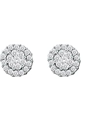 14K White Gold 0.75CT White Round Cut Diamond Flower Earrings