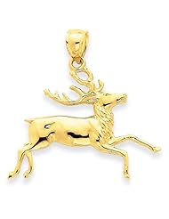 14k Yellow Gold Deer Running Pendant