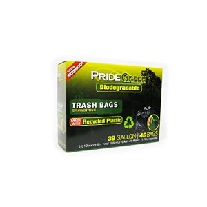 Pridegreen Biodegradable 39 Gallon Black Draw String Trash Bags, 45-Count
