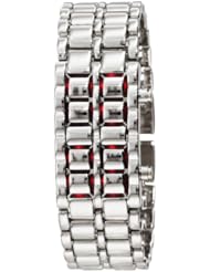 GGI International Womens WLed-Lava-SR Silver Stainless Steel Lava Red LED Digital Bracelet Watch