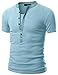 Doublju Mens Casual Henley T-Shirts with Short Sleeve LIGHTBLUE Large