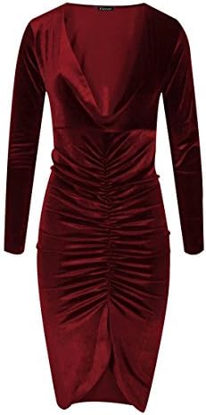 Forever Womens Long Sleeves Velvet Plunged Front Ruched Bodycon Midi Dress
