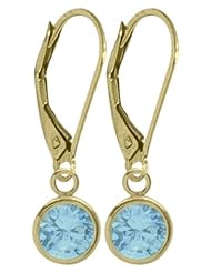 Girls 14K Yellow Gold 1.10 Carat 6mm Genuine December Blue Topaz Circle Leverback Gem Earrings