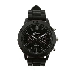 Geneva Black Silicon Diver Style Watch