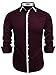 Coofandy Men's Contrast Color Button Down Dress Shirts Casual Shirts,Large,Wine Red