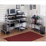 Ameriwood Metal Frame Computer Desk with Bookcase in Black and Silver