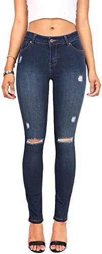 Wax Women's Juniors Distressed Slim Fit Stretchy Skinny Jeans (3, Dark Denim)