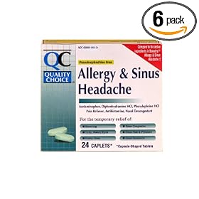 Quality Choice Sinus Allergy Headache, Pain Relief Caplets, 24-Count Boxes (Pack of 6)