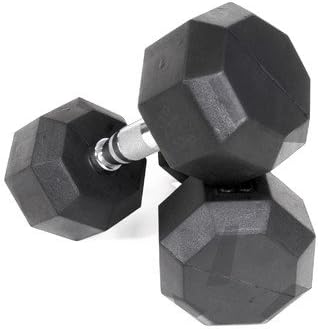 75 lbs Rubber Encased Octagonal Dumbbells with 3 Tier Dumbbell Rack