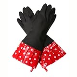 Gloveables Rubber Cleaning Gloves in Black / Red Cuff / White Polka Dots