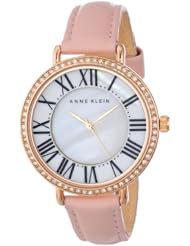 Anne Klein Womens AK/1616RGLP Swarovski Crystal Accented Rose Gold-Tone Blush Pink Leather Strap Watch