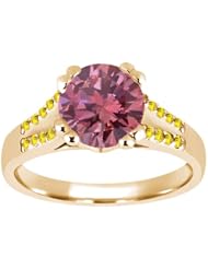 1.10 Ct Round Pink Diamond Yellow Sapphire 18K Yellow Gold Ring