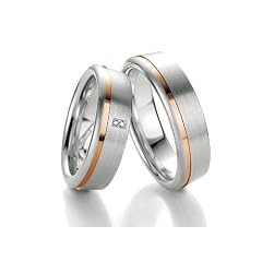 1 Paar Breuning Trauringe Eheringe Partnerringe Silber 925 mit Diamant 0,01 ct. Gravur